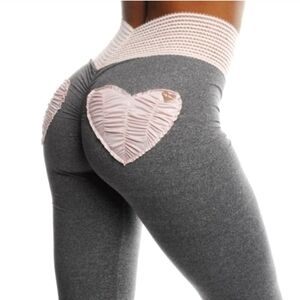 Gray Leggings with Pink Heart Accents